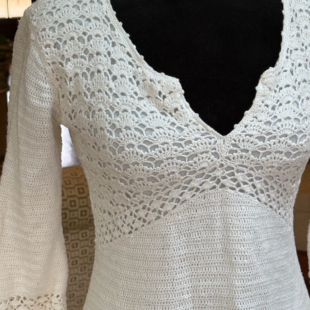 Lilly Pulitzer White Crocheted V-Neck Sweater